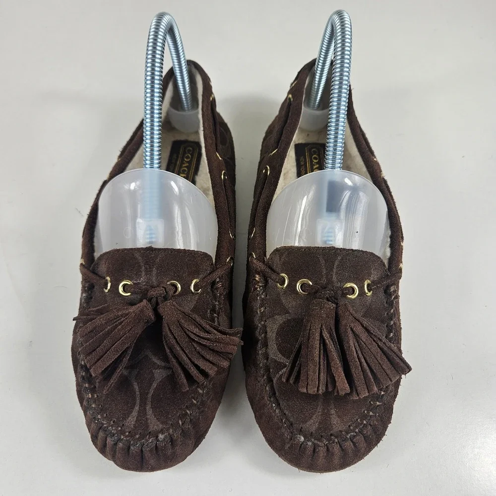 Coach Anita Signature Womens 6B Suede Monogram Tassel Moccasin Loafers Flats